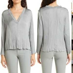 Vince slate crinkle pleat V neck blouse - NWT Sz S